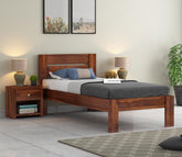 MoonWooden Sheesham Wood Single Size Bed Without Storage for Bedroom Living Room Home Wooden Palang for Hotel (Brown Finish)